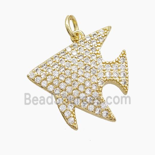 Copper Fish Pendant Pave Zirconia Gold Plated