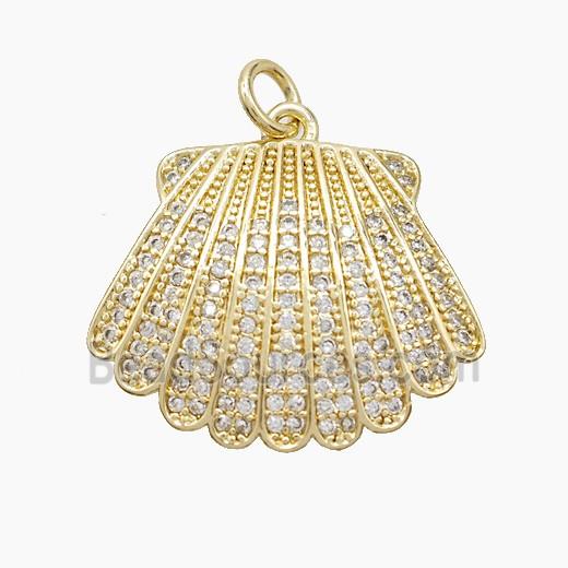 Copper Scallop Shell Pendant Pave Zirconia Gold Plated