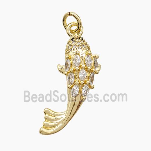 Copper Fish Pendant Pave Zirconia Gold Plated