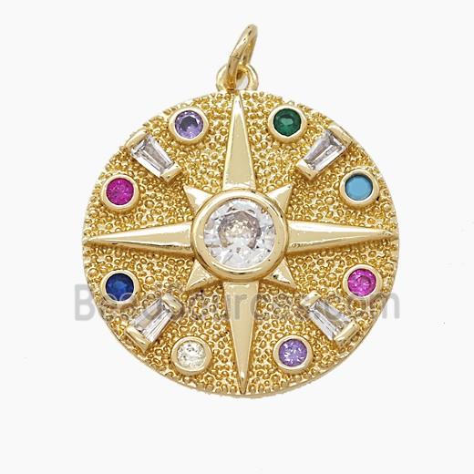 Copper Compass Pendant Pave Zirconia Gold Plated