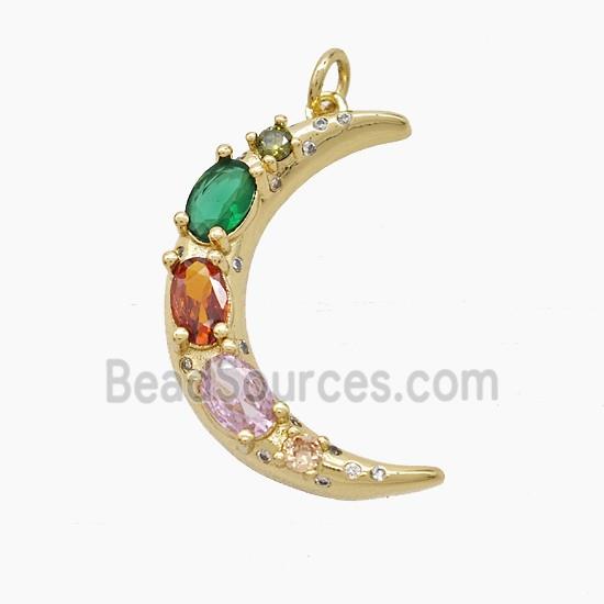 Copper Moon Pendant Pave Zirconia Gold Plated