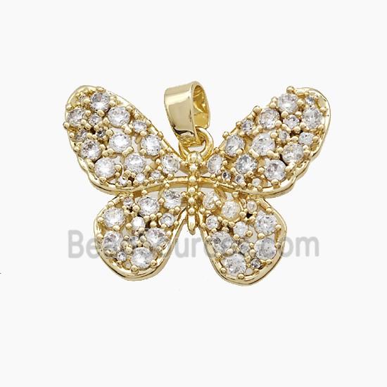 Copper Butterfly Pendant Pave Zirconia Gold Plated