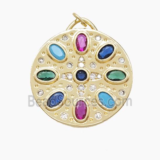 Copper Compass Pendant Pave Zirconia Gold Plated