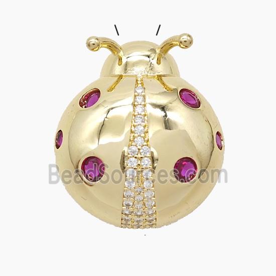 Copper Ladybug Pendant Pave Zirconia Gold Plated
