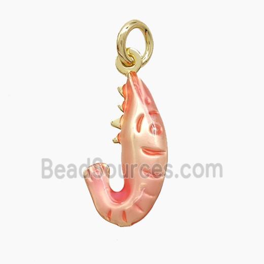 Copper Shrimp Pendant Pink Painted Gold Plated
