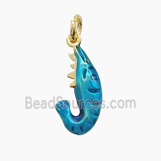Copper Shrimp Pendant Blue Painted Gold Plated
