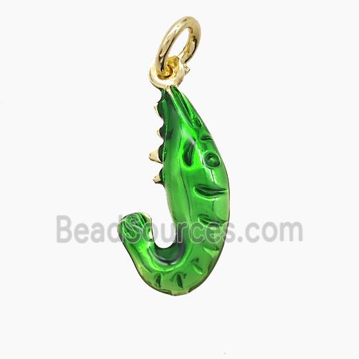 Copper Shrimp Pendant Green Painted Gold Plated