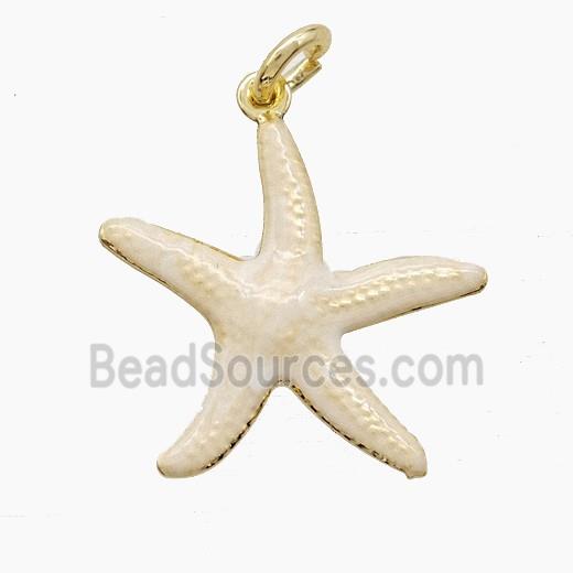 Copper Starfish Pendant Beige Painted Gold Plated