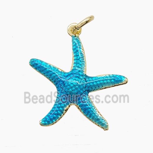 Copper Starfish Pendant Blue Painted Gold Plated