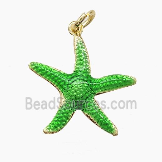 Copper Starfish Pendant Green Painted Gold Plated