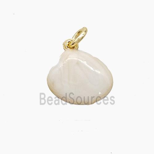 Copper Scallop Shell Pendant White Painted Gold Plated