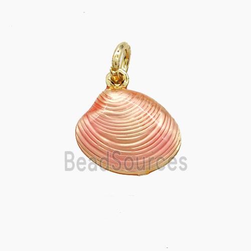 Copper Scallop Shell Pendant Pink Painted Gold Plated