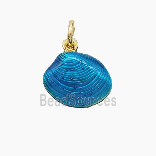 Copper Scallop Shell Pendant Blue Painted Gold Plated