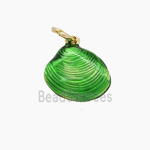 Copper Scallop Shell Pendant Green Painted Gold Plated