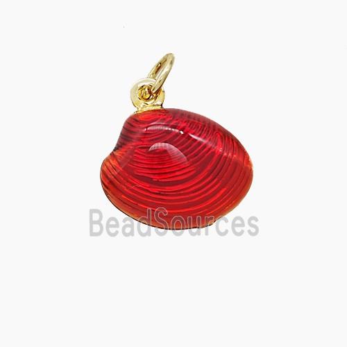 Copper Scallop Shell Pendant Red Painted Gold Plated