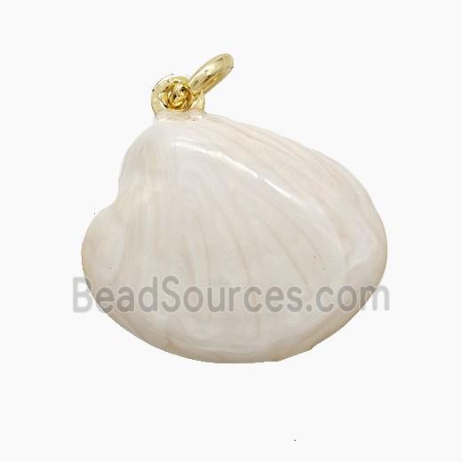 Copper Scallop Shell Pendant White Painted Gold Plated