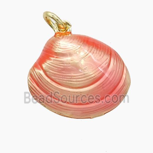 Copper Scallop Shell Pendant Pink Painted Gold Plated