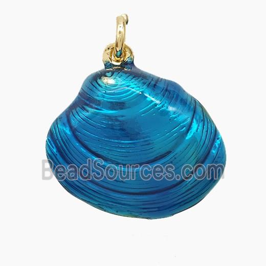 Copper Scallop Shell Pendant Blue Painted Gold Plated