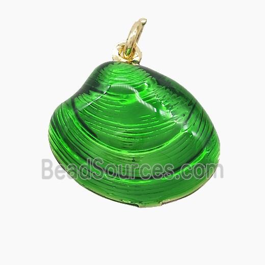 Copper Scallop Shell Pendant Green Painted Gold Plated