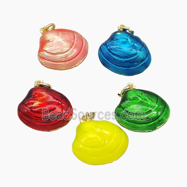 Copper Scallop Shell Pendant Painted Gold Plated Mixed Color