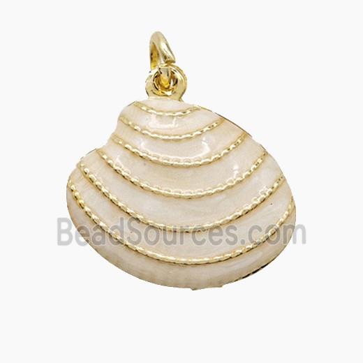 Copper Scallop Shell Pendant White Painted Gold Plated