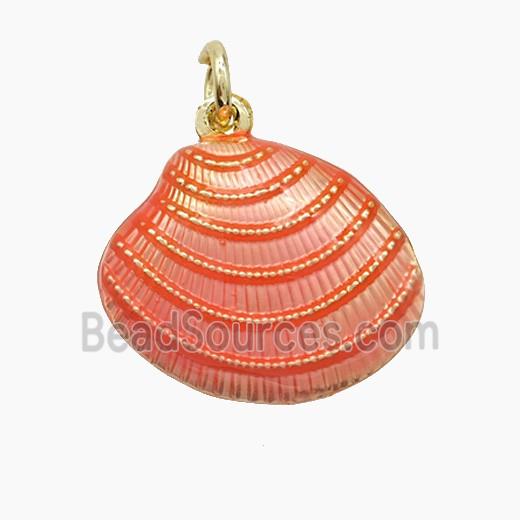 Copper Scallop Shell Pendant Pink Painted Gold Plated