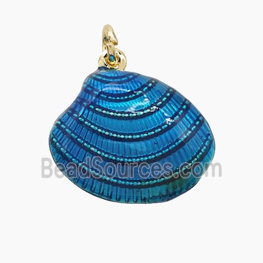 Copper Scallop Shell Pendant Blue Painted Gold Plated