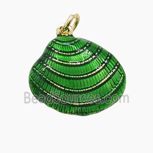 Copper Scallop Shell Pendant Green Painted Gold Plated