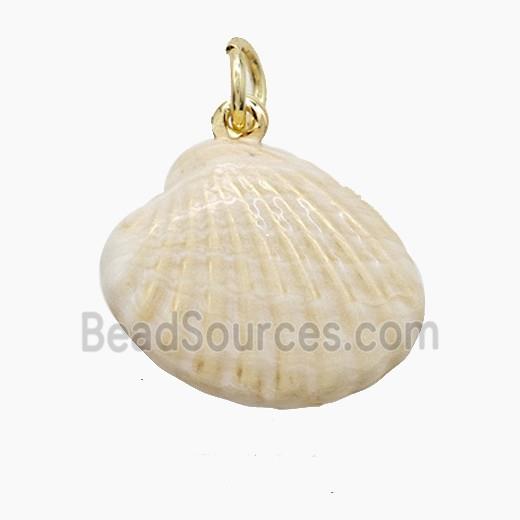 Copper Scallop Shell Pendant White Painted Gold Plated