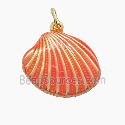 Copper Scallop Shell Pendant Pink Painted Gold Plated