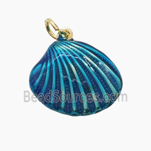 Copper Scallop Shell Pendant Blue Painted Gold Plated