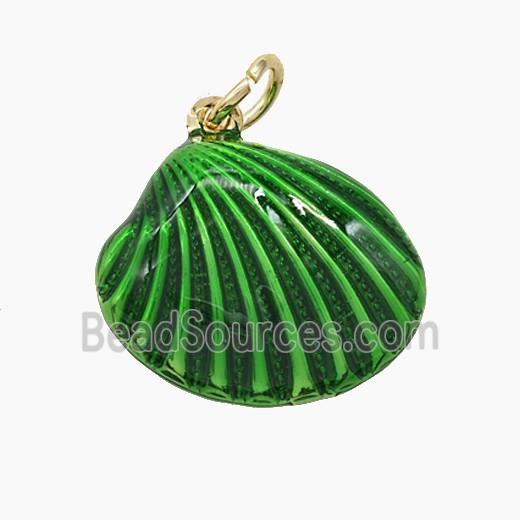 Copper Scallop Shell Pendant Green Painted Gold Plated