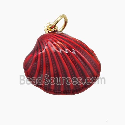 Copper Scallop Shell Pendant Red Painted Gold Plated
