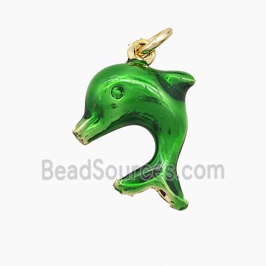 Copper Dolphin Pendant Green Painted Gold Plated