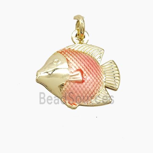 Copper Fish Pendant Pink Painted Gold Plated