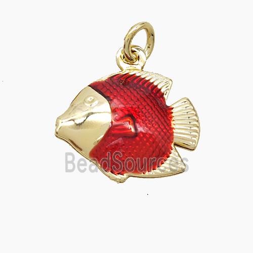 Copper Fish Pendant Red Painted Gold Plated