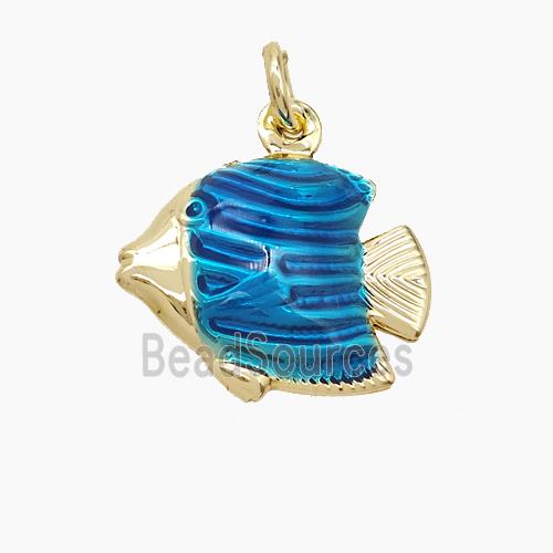 Copper Fish Pendant Blue Painted Gold Plated