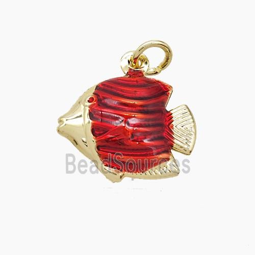 Copper Fish Pendant Red Painted Gold Plated