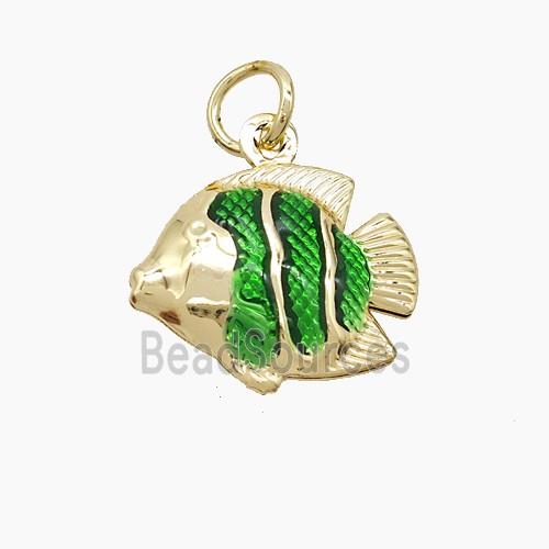 Copper Fish Pendant Green Painted Gold Plated