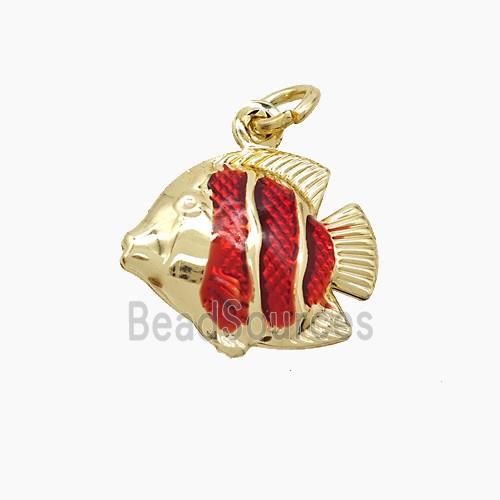 Copper Fish Pendant Red Painted Gold Plated