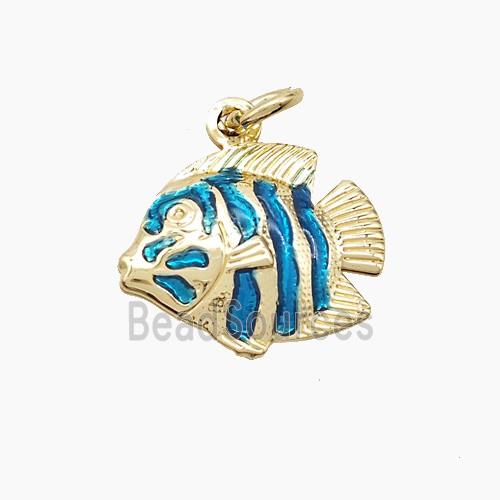 Copper Fish Pendant Blue Painted Gold Plated