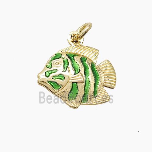 Copper Fish Pendant Green Painted Gold Plated