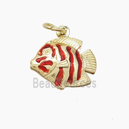 Copper Fish Pendant Red Painted Gold Plated