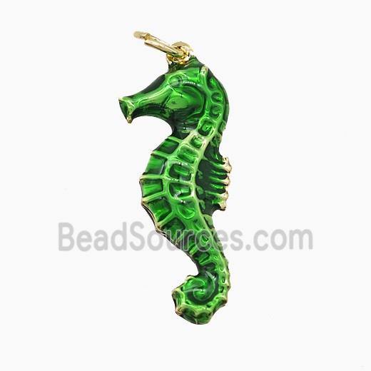 Copper Seahorse Pendant Green Painted Gold Plated