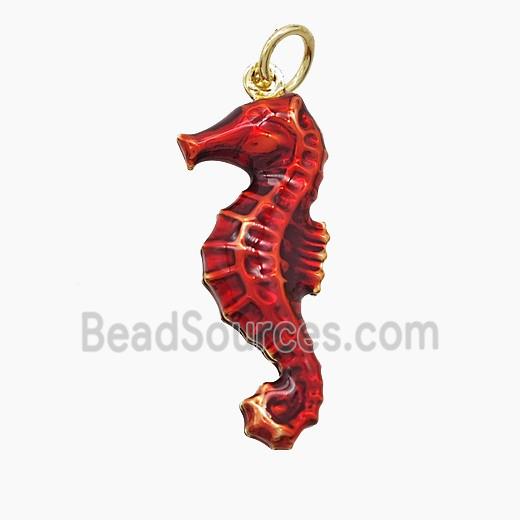 Copper Seahorse Pendant Red Painted Gold Plated