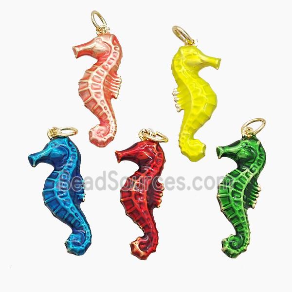 Copper Seahorse Pendant Painted Gold Plated Mixed