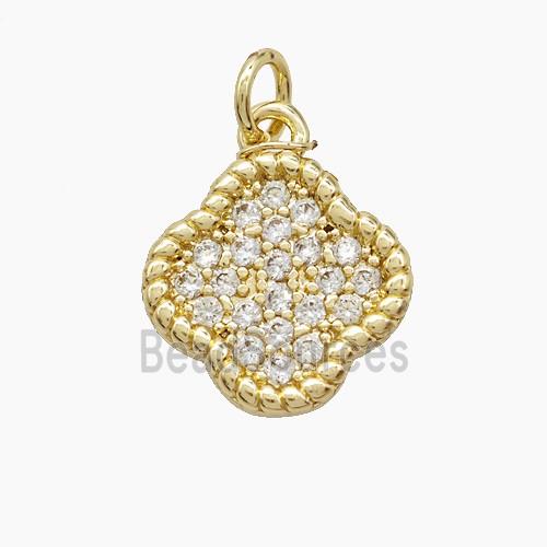 Copper Clover Pendant Micropave Zirconia Gold Plated
