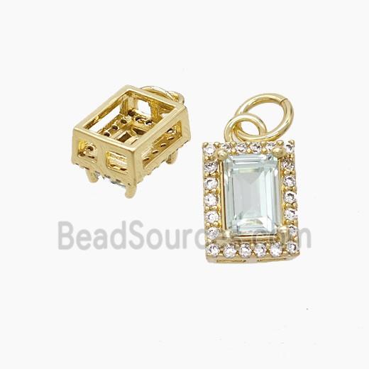 Copper Rectangle Pendant Pave Crystal Glass Gold Plated