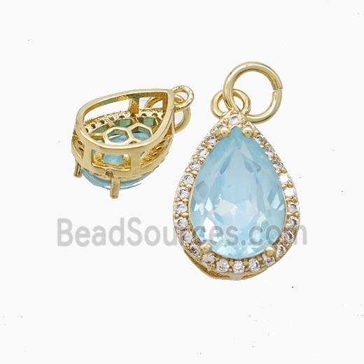 Copper Teardrop Pendant Pave Crystal Glass Gold Plated