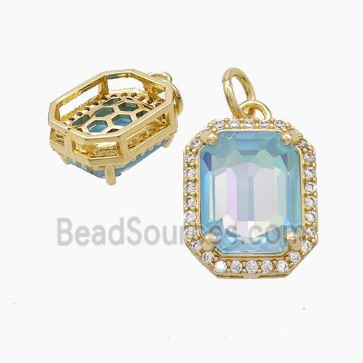 Copper Rectangle Pendant Pave Crystal Glass Gold Plated
